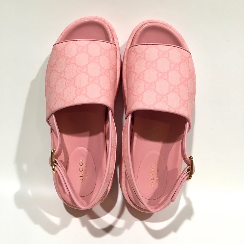 GUCCI GG SUPREME PLATFORM SLINGBACK SANDAL -COTTON CANDY PINK -WOMEN’S US 8 -NIB - Picture 8 of 11